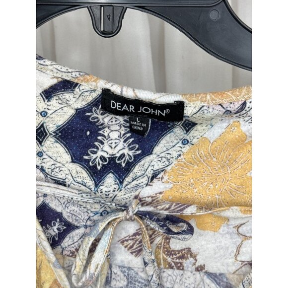 Dear John Womens Patchwork Print Top L Rayon Cotton Blend Multicolor Short Sleev - Picture 2 of 5